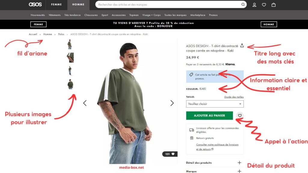 Fiche produit de asos détaillé